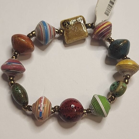Stretch Bracelet EARTH TONE Multi Color Beads Different Shapes OSFM - Picture 2 of 2